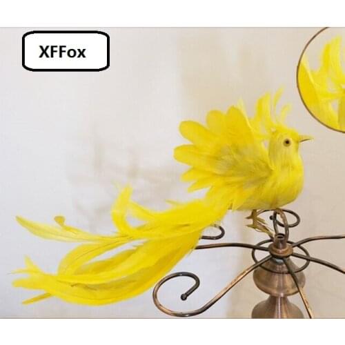 New simulation wings Phoenix Bird toy foam&feather yellow long tail bird gift about 40cm xf0532