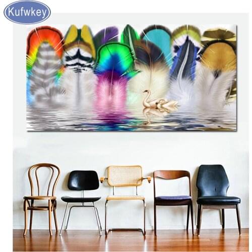 Colorful feather Diamond Painting Cross Stitch Full square Diamond mosaic water swan 3d Embroidery stones rhinestones painting