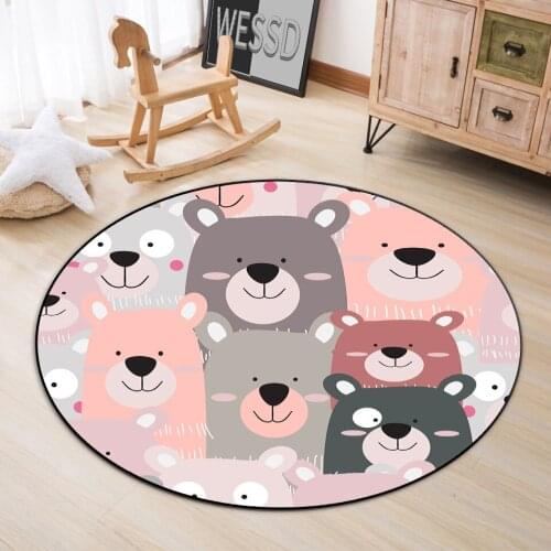 Cartoon Animal Printed Round Bedroom Carpet For Children Cute Soft Kids Rug Washable Floor Mat Boys Girls Room Play Mat