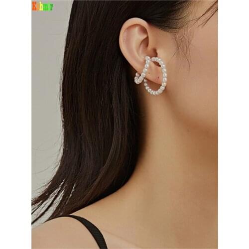 Kshmir 2020 French style double ring pearl ear clip no ear hole big ear ring C - shaped ear bone clip ear clip earrings