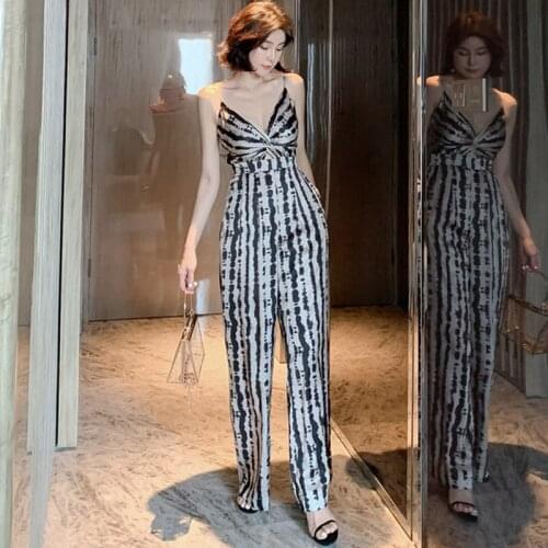 Summer Party Leopard V-neck Spaghetti Strap Long Rompers Sexy Women Jumpsuit Catsuit Overalls Bodysuit Club Pants Playsuits