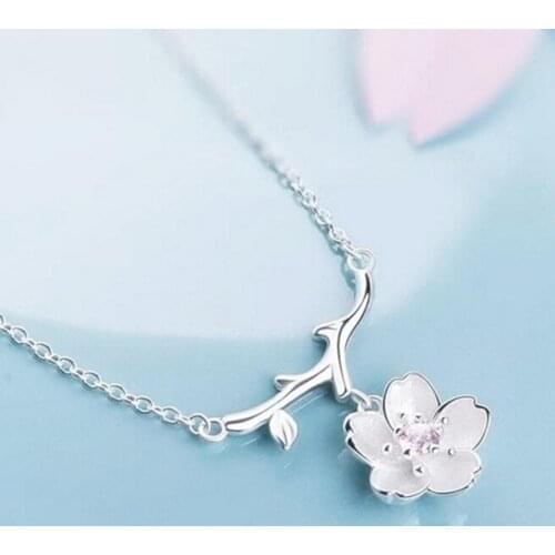 70% Hot Sell Cherry Blossoms Flower Tree Branches Pendant Necklace Women Elegant Jewelry