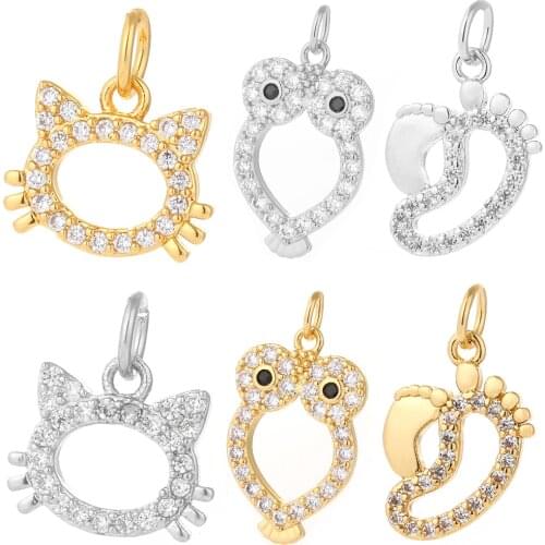 Animal Earrings Necklace Making Material Cat Foot Jewelry DIY Jewelry Small Jewelry Charm Copper CZ Zircon 5mm Hole