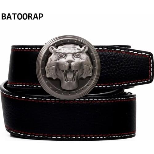 2021 Fashion Mens Belt Real Leather Luxury Alloy Aotumatic Buckle 3D Tiger Print Black Trouser Straps High Quality TC-YY007