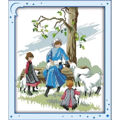 Shepherd cross stitch kit peaple sheep grassland 14ct count canvas x stitching embroidery DIY handmade needlework decor plus
