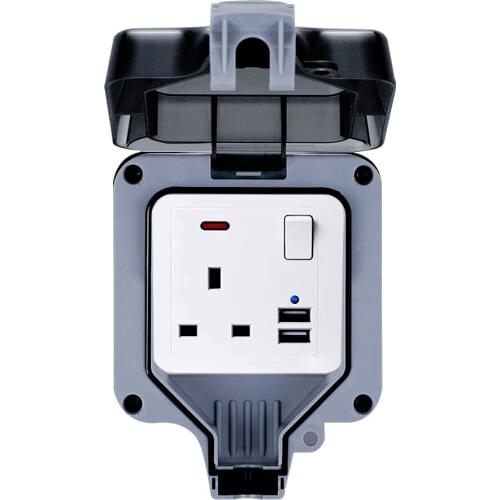 Outdoor IP66 Waterproof Box Wall Socket Weatherproof Double/ Single UK Switched Outlet USB USB Wall Electrical Outlets