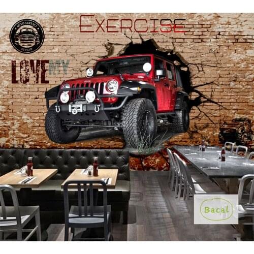 Bacal Custom Mural Wallpaper 3D Red Yellow Car Broken Wall Photo Wallpaper Cartoon Kids Bedroom Room Home Decor Papel De Parede