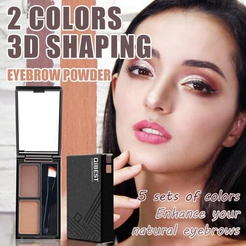 Qibest 2 Color Mix Natural Eyebrow Powder Long-lasting Waterproof Eyebrow Enhancer Brow Eye shadow With Brush Makeup