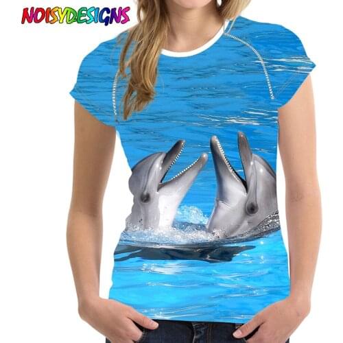 NOISYDESIGNS Woman Crop Tops Tees Women T Shirt 3D Dolphin Shark Prints Animals T-Shirts Novelty Female Shirt Roupas Femininas