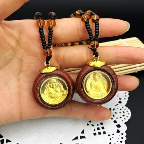 2021 New Chinese Buddhism Peach Wood Buddhist Necklace Golden Color Patronus Necklace Benediction Necklace Jewelry Wholesale