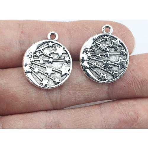 Newest 8Pieces 20*22mm Mixed Alloy Antique Silver Color Star Coin Charms Necklace Pendant Accessory For DIY Jewelry Making