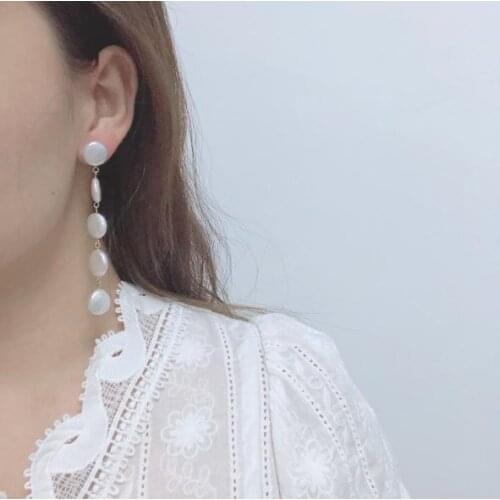 New Favorite Pearl Earrings Top Quality Coin 13-14mm Genuine Freshwater Pearls Gold Dangle Earrings Lady Gift Fine Jewelry