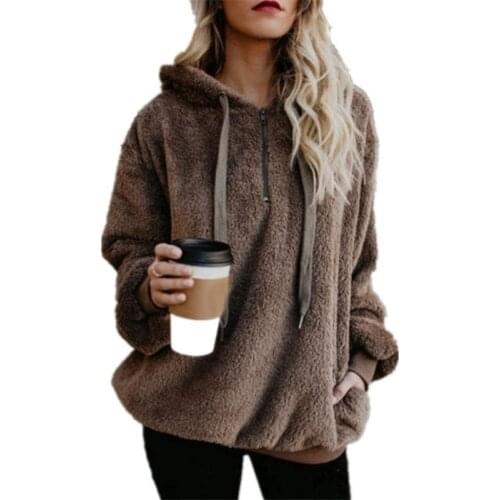Kawaii S-5XL New Women Hoodies Zipper Girl Winter Loose Fluffy Womens Hooded Jacket Warm Outerwear Coat Cute Sweatshirts