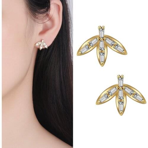 New Fashion Golden Leaves Stud Earrings For Women CZ Stone Cute Simple Style Female Earring Piercing Stud Jewelry Best Gifts