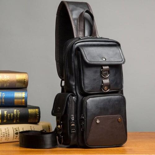 New Fashion Crossbody Bags for Men Chest Bag Pack Casual Bag Retro PU Leather Sling Shoulder Messenger Sling Bag Handbags