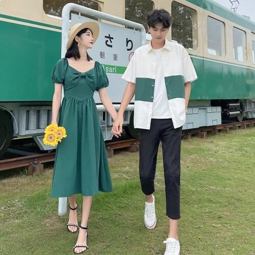 Couples wear the new summer French bow dresses couples clothes couples clothing