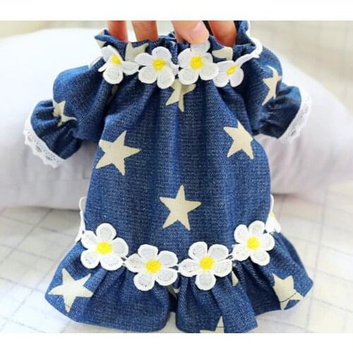 Dog clothing pet dog clothing spring and summer flower skirt small and medium-sized dog star denim cardigan