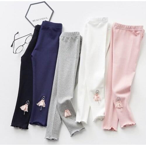 Autumn Embroidery Dance Girl Cotton Princess Pants for Children Skinny Leggings For Girls 3-8 Years