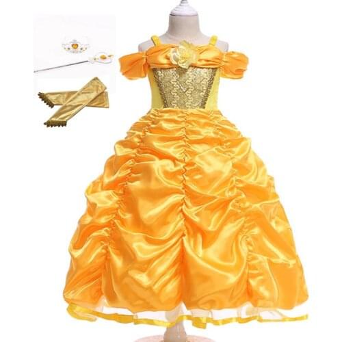 Girls Dresses Girls Belle Dress Children Princess Party Fairy Tales Cosplay Costume Children Stage Fantasy Show Clothes