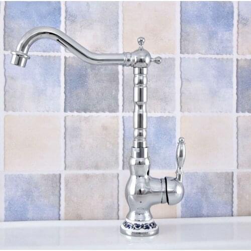 Polished Chrome Brass Kitchen Faucet Vanity Sink Mixer Tap Swivel Spout Single Handle Tap Deck Mounted Lsf673
