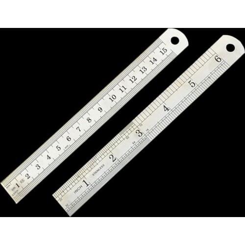 Straight Ruler 15cm 6 inch Double Side Stainless Steel Measuring Centimeter Scale Ruler Iron Ruler Silver Stationery