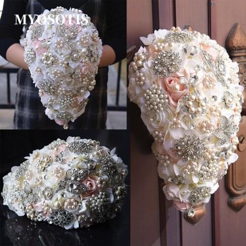 Luxurious Ivory Flower Wedding Bouquet Flowers White Bridal Bouquet Artificial Waterfull Marriage Bride Hand Bouquet