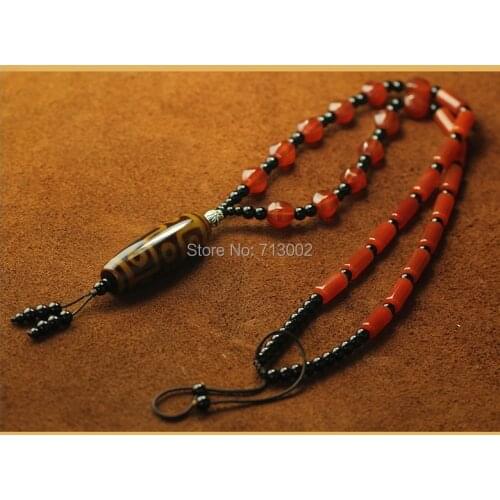 Super Tibetan sardonyx chalcedony agate 9*Eyes dzi bead Pendant Necklace Amulet Apotropaion