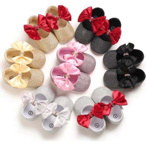 Newborn Baby Girls Princess Shoes Bow Knot Non-Slip Sole Mary Jane Flat First Walker Infant Toddler Prewalker Shoes 0-12M