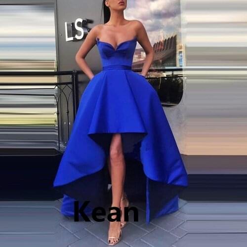 Sweetheart Evening Dress A-Line Hi Low With Pocket Simple vestido Islamic Dubai Kaftan Saudi Arabic Evening Gown Prom Dress