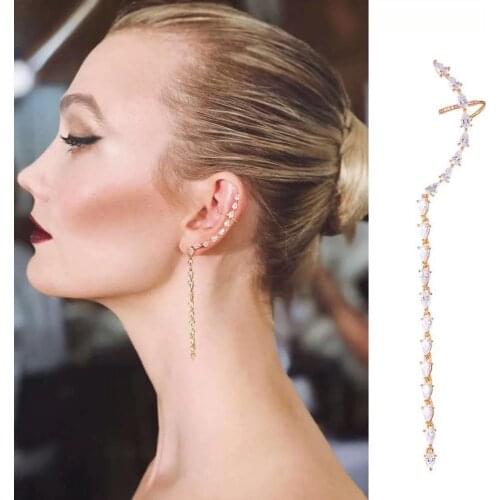 HIBRIDE Fashion Jewelry AAA Zircon Stud Earrings for Women Bridal Wedding Accessories Long Tassel Earring aretes de mujer E-05