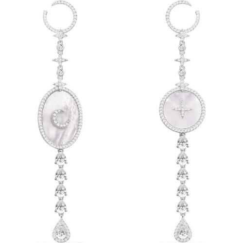 SLJELY 925 Sterling Silver Star & Moon Drop Earrings with Mother of Pearl AAA Micro Cubic Zirconia Women Luxury Brand Jewelry