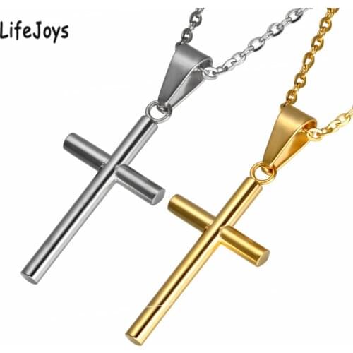 Cross Necklace Men Women Gold Silver Color Stainless Steel Round Crucifix Pendant Religious Christian Jewelry For Prayer Gift