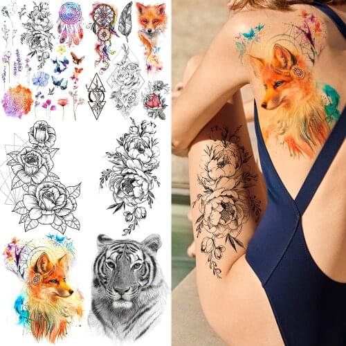 GoldOcean Sexy Flash Fake Fox Waterproof Tattoos Stickers Women Chest Body Arm Tattoo Temporary Dreamcather DIY Girl Flower Tato