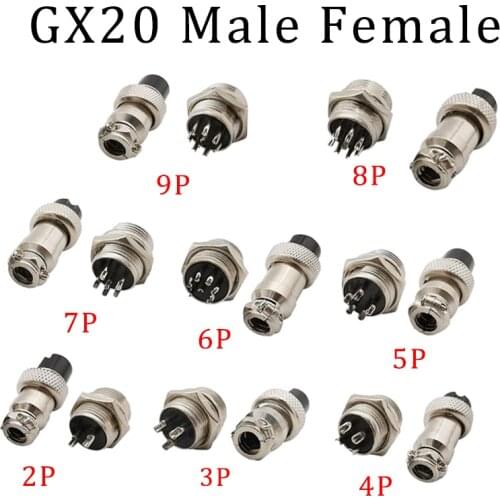 1Set GX20 2/3/4/5/6/7/8 Pin Socket Plug 20mm L94-100 Wire Panel Connector GX20 2-8Pin Male Female Circular Aviation Adapter