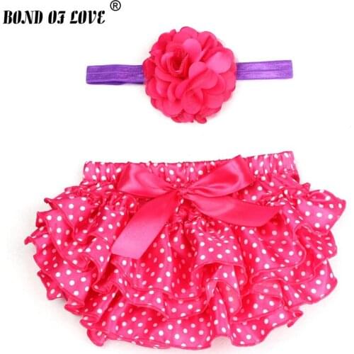 Satin Floral Silk Bow Girl Tutu Ruffled Panties Infant Shorts Diaper Covers Bloomers With Matching Headband Set Baby PP Shorts