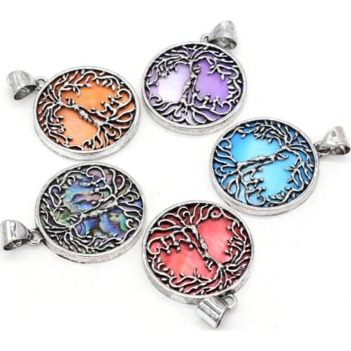 Natural Shell Pendant Round Hollow Tree Shape White Shell Abalone Shell Charms for Jewelry Making DIY Necklace Unisex 33x37mm