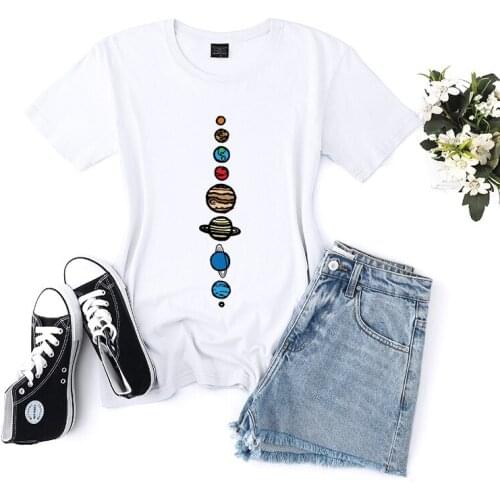 Unisex T-shirt solar system planet color cartoon Harajuku top Unisex short-sleeved sweatshirt hip-hop summer leisure fitness