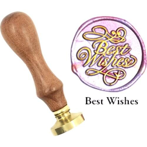 Exquisite Paint Wax Seal Best Wishes brass stamp wood handle,DIY Ancient Seal Retro Stamp,Personalized Wax Seal High Quality