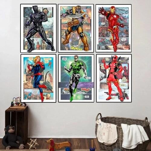Marvel Avengers Canvas Painting Superhero Spiderman Iron Man Hulk Posters and Prints Wall Art Picture for Living Room Home Decor
