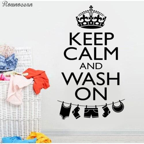 Quotes KEEP CALM AND WASH ON WALL STICKER - LAUNDRY ROOM WALL ART DECAL Dry Cleaners Wall Art Posters Vinyl Murals LY03