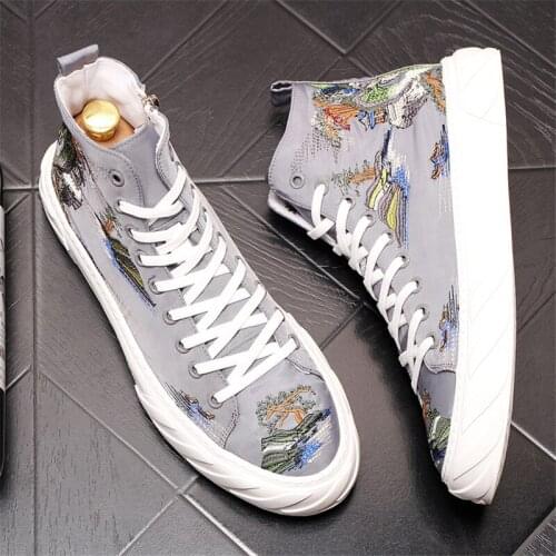 Fashion Embroidery Canvas Men Sneakers Hip Hop Casual Flat Board Shoes Breathable Male High Tops Zapatillas Hombre