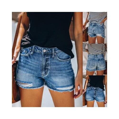Summer Denim Shorts For Women Ripped Hole Casual Jeans Shorts Ladies Slim Regular Short