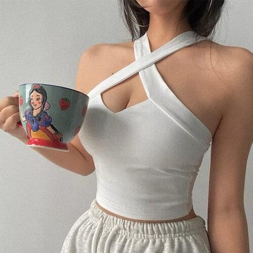 Black White Y2k Tank Top Cropped Sexy Strapless Hollow Out Cross Halter Vest Spaghetti Strap Top Workout Tops For Women