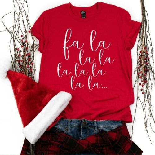 Cute Womens Christmas Shirt with Saying Fa La La Printed on a Red Holiday T-Shirt, Women 100% Cotton tshirt For Lady Girl goth