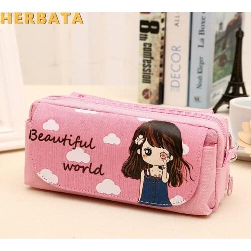 Large Capacity Cute Girl Multifunction Beautiful World Canvas Pencil Case School Stationery Products Material Escolar Papelaria
