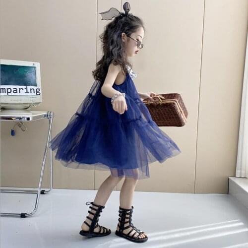 Baby girl Navy style sleeveless dress summer new Beach vacation dress kids tops children cute dress 6-16Y wz130