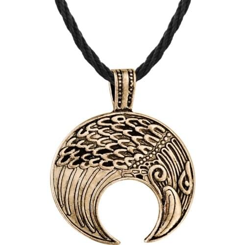 QIAMNI Punk Slavic Raven Lunula Crescent Moon Friendship Pendant Necklace Men Amulet Nordic Viking Jewelry Birthday Gift Charm