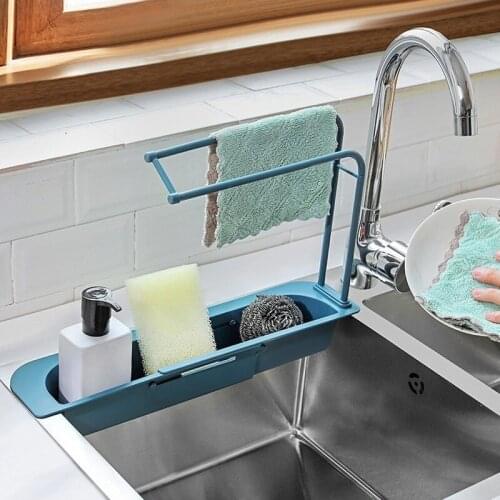 Expandable Storage Drain Basket Rack Telescopic Sink Holder Shelf Soap Kitchen Accessorie Sponge Soap Holder Drainer Sink Tray