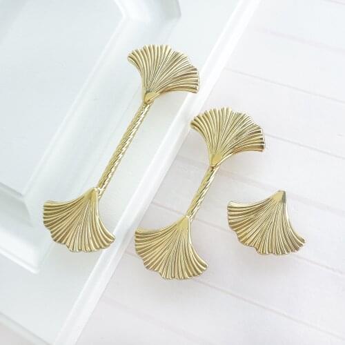 3.78'' 5'' Brass Ginkgo Leaf Shape Cabinet Handles Gold Drawer Wardrobe Pulls Kitchen Cabinet Door Knobs Pull Furniture Hardware