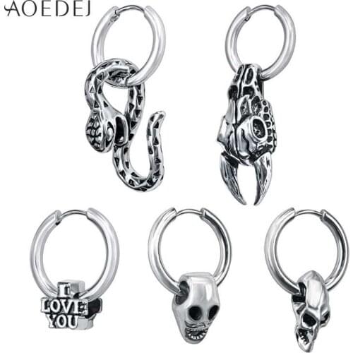 AOEDEJ Round Circle Earrings Small Hoop Earrings for Women Men Stainless Steel Vintage Skull Earrings pendiente aros mujer oreja